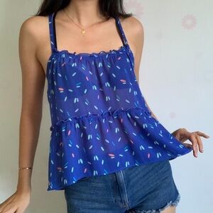 HOLLISTER Surfboard Cami Top Summer Sheer Blue Swim Ruffle Tank Size Small